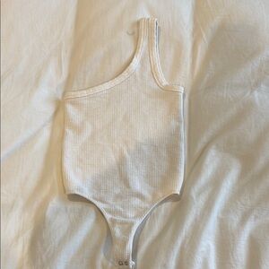 White Waffle Asymmetrical Bodysuit Size S/M
